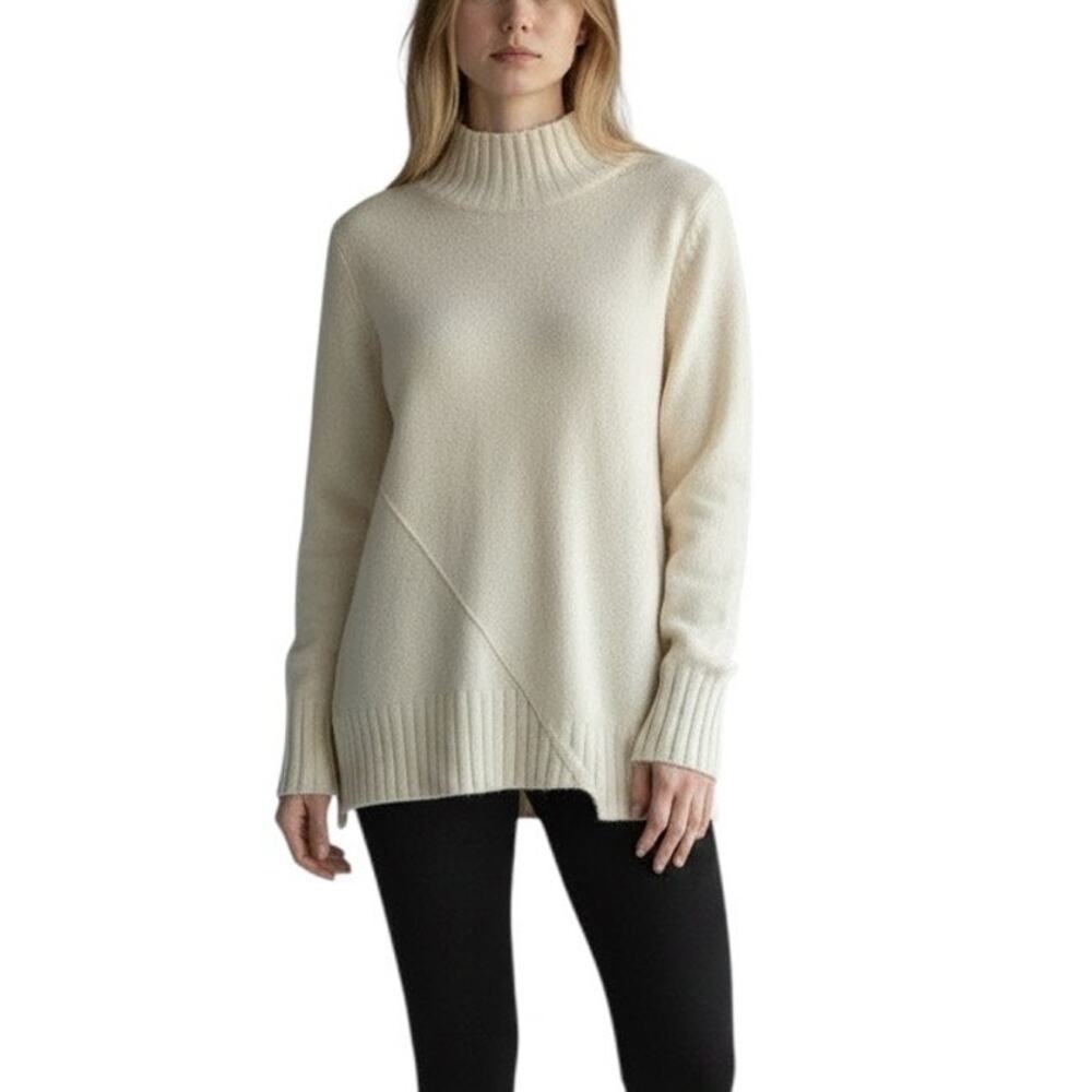 Habitat Cream Turtleneck Asymmetrical Front Cotton Pullover Sweater
